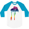 giraffe reaching up with its long neck to eat leaves off branches from 3/4 Sleeve Shirt