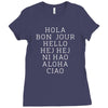 hello 7 languages hola bonjour ni hao chinese french italian Ladies Fitted T-Shirt