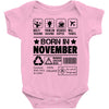 Born In November Baby Onesie