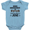 never underestimate an old man who was born in june Baby Onesie