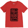 stop blue on black crime V-Neck Tee