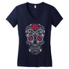 rose sugar skull Women's V-Neck T-Shirt