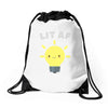 lit af kawaii light bulb Drawstring Bags