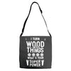 super power i turn wood funnz slogan mz power Adjustable Strap Totes