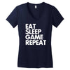 eat sleep game repeat Women's V-Neck T-Shirt