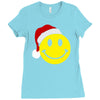 smiley face wears santa hat merry christmas Ladies Fitted T-Shirt