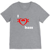 i love heart bass guitar music V-Neck Tee