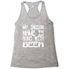 my indian name is runs with beer Racerback Tank