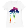 giraffe reaching up with its long neck to eat leaves off branches from Ladies Fitted T-Shirt