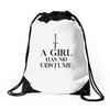 a girl has no costume (black) Drawstring Bags