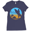 beach surfer silhouette birds sand waves palm Ladies Fitted T-Shirt