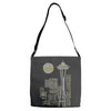 seattle skyline Adjustable Strap Totes