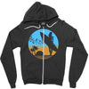 beach surfer silhouette birds sand waves palm Zipper Hoodie
