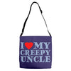 i heart my creepy uncle Adjustable Strap Totes