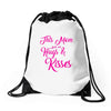 this mom hugs kiss es Drawstring Bags