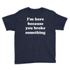 i'm here because you broke something Youth Tee