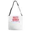 nasty women make history Adjustable Strap Totes