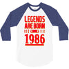 legends are born in 1986 hoodie 3/4 Sleeve Shirt
