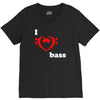 i love heart bass guitar music V-Neck Tee
