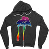 giraffe reaching up with its long neck to eat leaves off branches from Zipper Hoodie