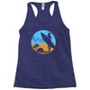 beach surfer silhouette birds sand waves palm Racerback Tank