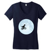 Biker Dinosaur - Dinosaur Riding A Bike To The Moon Women's V-Neck T-Shirt