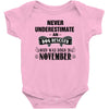 never underestimate an old man who was born in november Baby Onesie