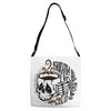 death before decaf white Adjustable Strap Totes