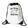 save the neck for me, clark Drawstring Bags
