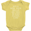 hello 7 languages hola bonjour ni hao chinese french italian Baby Onesie