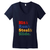 Hit Run Steal  Slide Women's V-Neck T-Shirt