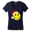 smiley face wears santa hat merry christmas Women's V-Neck T-Shirt