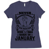 Never Underestimate Dog Rescuer Who Was Born January Ladies Fitted T-Shirt