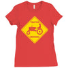 tractor crossing farmer's road warning sign Ladies Fitted T-Shirt