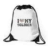 i love my soldier hunter camouflage Drawstring Bags