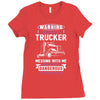 Warning I Belong To A Trucker Ladies Fitted T-Shirt