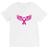 breast cancer ribbon with wing V-Neck Tee