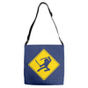 ninja crossing sign Adjustable Strap Totes