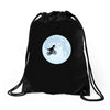 Biker Dinosaur - Dinosaur Riding A Bike To The Moon Drawstring Bags