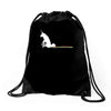 unicorn scooting on the floor Drawstring Bags