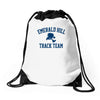 emerald hill track team Drawstring Bags