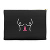breast with pink ribbon Accessory Pouches