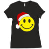 smiley face wears santa hat merry christmas Ladies Fitted T-Shirt