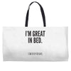 great in bed Weekender Totes