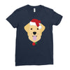 golden retriever dog with red santa's hat Ladies Fitted T-Shirt