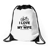 i love when my wife lets me buy another bike Drawstring Bags