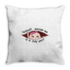 hello excuse me is it july yet asian girl black print Throw Pillow