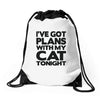 plans with my cats tonight Drawstring Bags