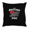 rescued by pug Throw Pillow