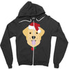 golden retriever dog with red santa's hat Zipper Hoodie